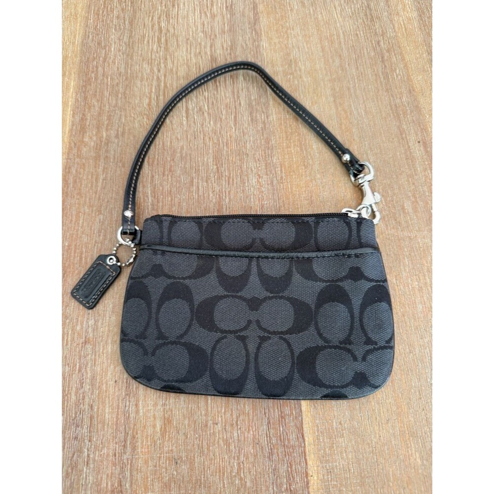 Coach Black Signature Canvas Wristlet with Leather Strap